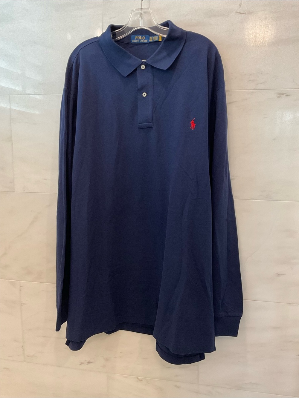 Polo Ralph Lauren Big & Tall NAVY Mesh Knit Long Sleeve Collared Shirt 2XLT T65